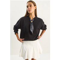 Ripp-Sweatshirt mit Schal-Detail