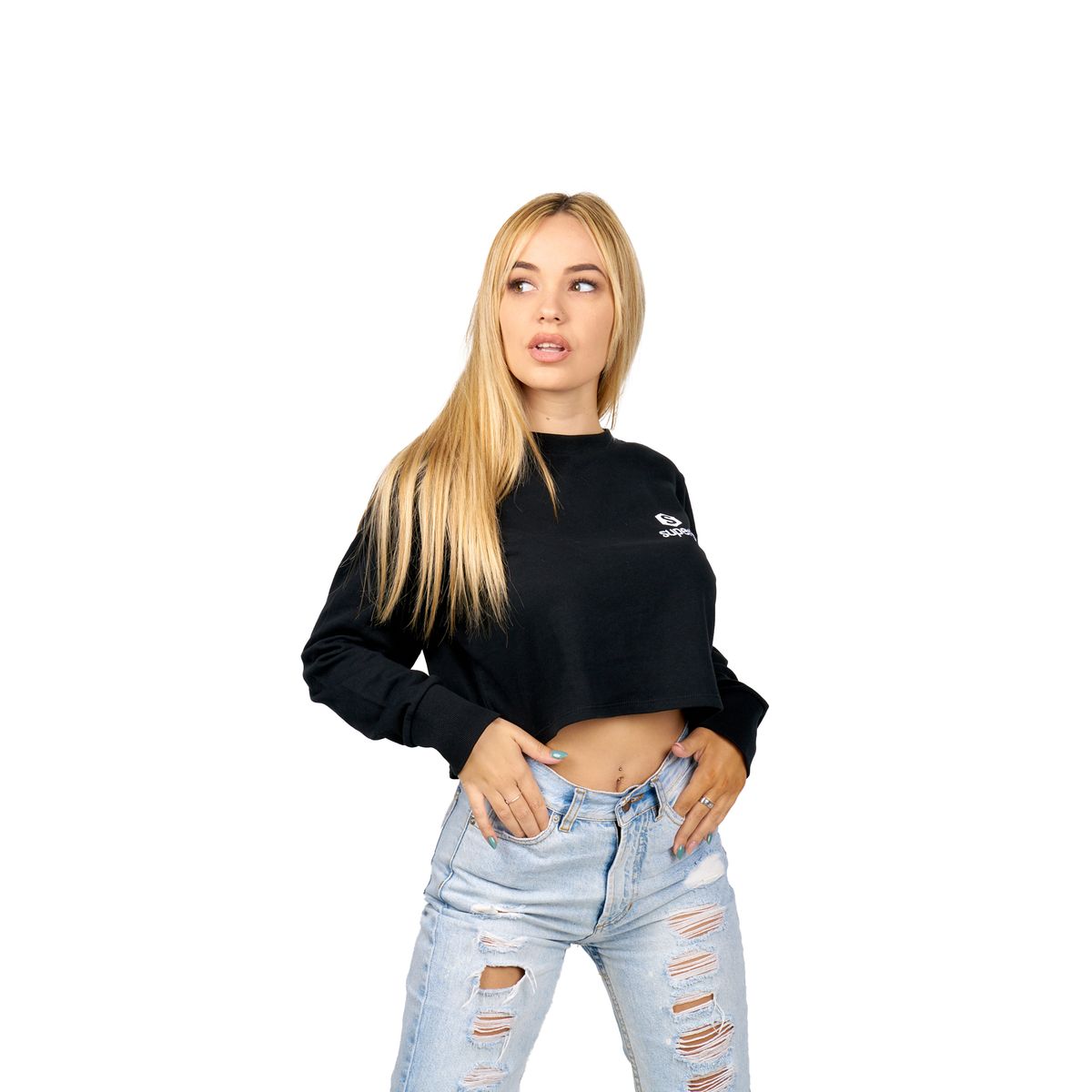 Kurzes Langarm-Sweatshirt mit Logo