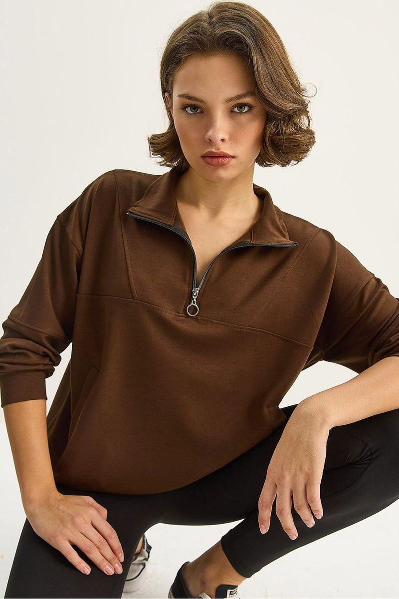 Half-Zip Fleece-Sweatshirt mit Ring-Reißverschluss