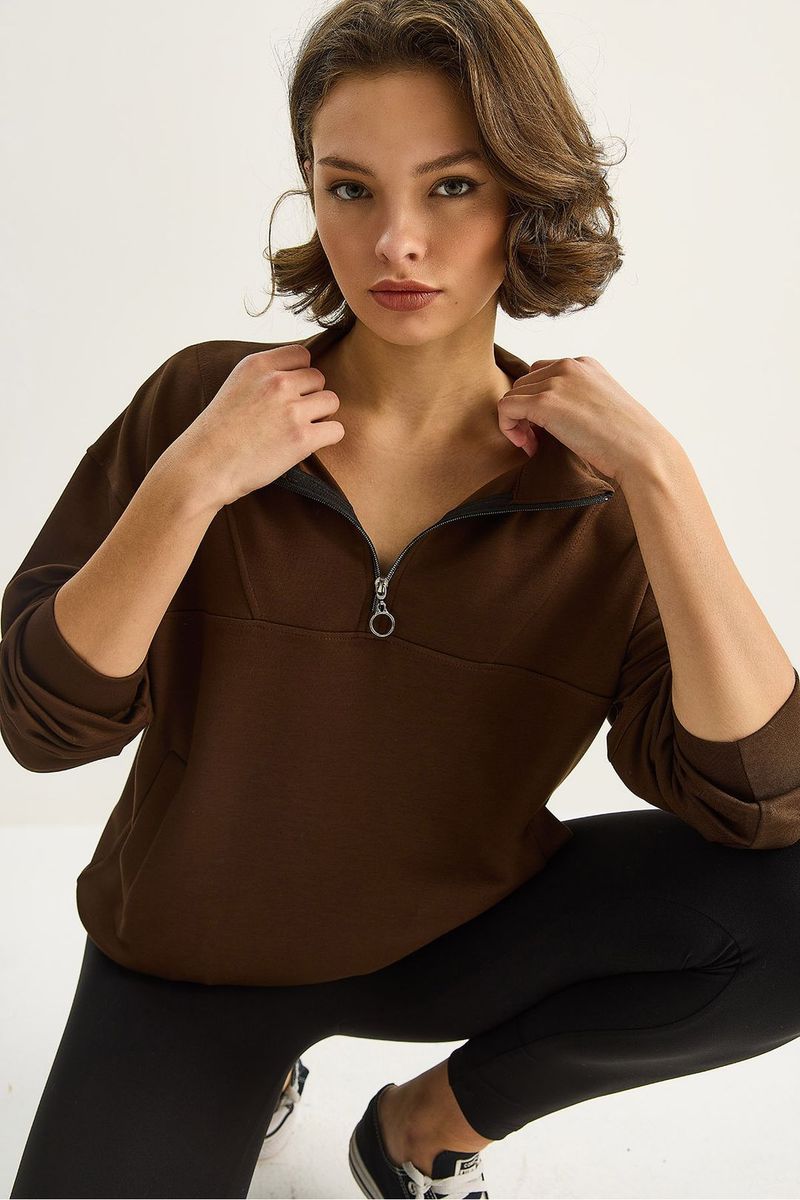 Half-Zip Fleece-Sweatshirt mit Ring-Reißverschluss