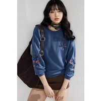 Besticktes Sweatshirt mit Rundhalsausschnitt