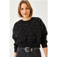 Verziertes Cropped-Sweatshirt mit Perlen