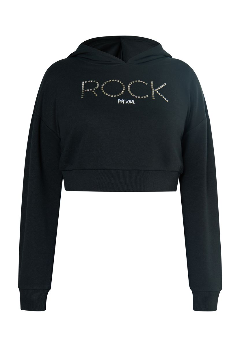 Kurzer Kapuzenpullover mit Rock-Verzierung