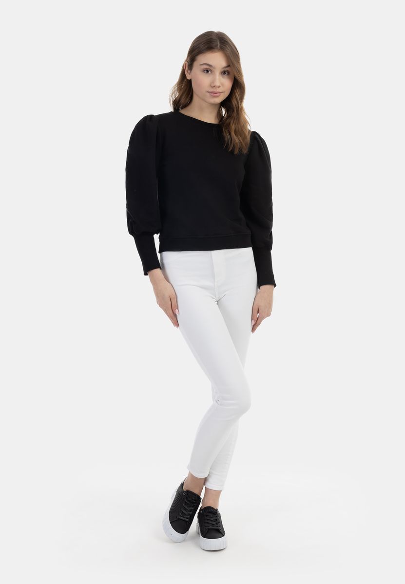 Schicker Sweatpullover mit Puffärmeln und Rippbündchen