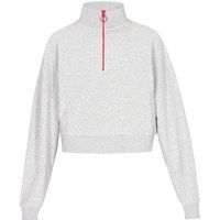 Kurzer Melange-Sweatshirt mit Viertelreißverschluss