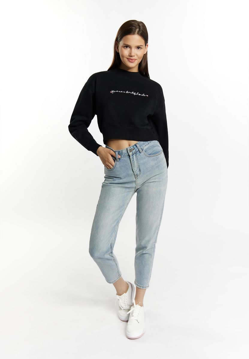 Kurzer Pullover mit Schriftzug-Stickerei