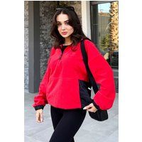 Oversize-Fleece-Pullover mit halbem Reißverschluss