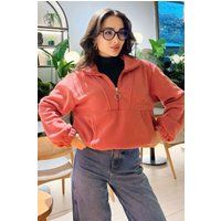 Oversized Plüsch-Pullover mit Reißverschluss