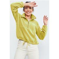 Oversized Plüsch-Pullover mit Halbreißverschluss
