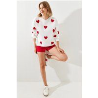 Oversized-Sweatshirt mit Herz-Stickereien