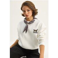 Sweatshirt mit Rundhalsausschnitt und Tuch
