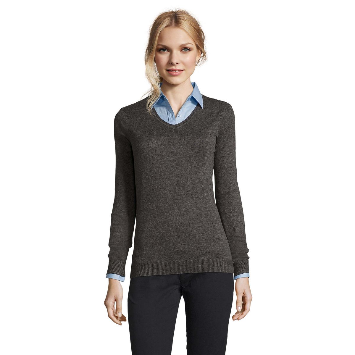 Taillierter Strickpullover mit V-Ausschnitt