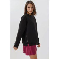 Strukturiertes Rundhals-Sweatshirt mit Reißverschlüssen