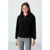 Übergroßer Plüsch-Hoodie mit Halbreißverschluss
