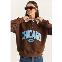 Übergroßes Chicago Grafik-Polo-Sweatshirt