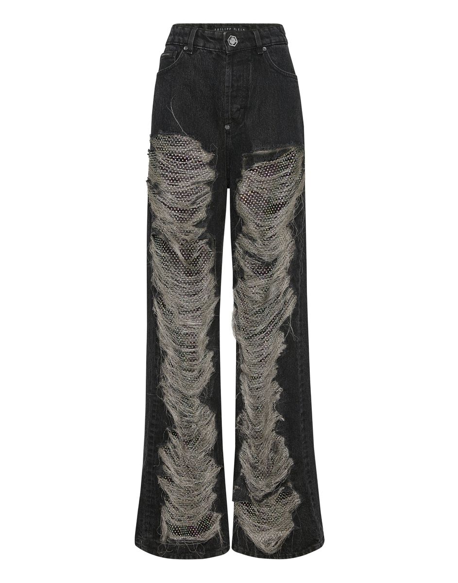 Distressed Skater-Jeans mit Strasssteinen