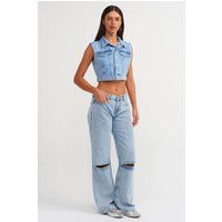 Wide-Leg-Jeans mit Knieschlitzen