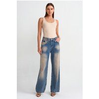 Hochgeschnittene Weite Struktur-Jeans