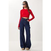 High-Waist Baggy-Jeans mit weitem Bein