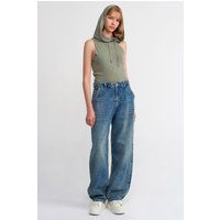 Hochgeschnittene Wide-Leg-Denim-Jeans