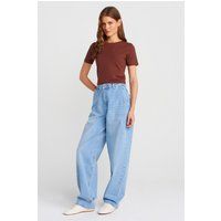 Hochtaillierte Ballon-Jeans mit weitem Bein