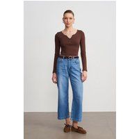 Hochtaillierte Weitbein-Jeans aus Leinenmix