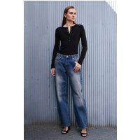 Hochtaillierte weit geschnittene Baumwoll-Leinen-Jeans