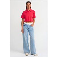 Hochtaillierte weit geschnittene Baumwoll-Leinen-Jeans