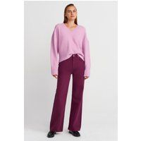 Hochtaillierte Baumwoll-Leinen-Jeans mit weitem Bein