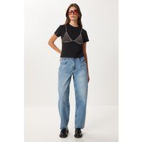 Hochtaillierte Ballon-Jeans aus Denim