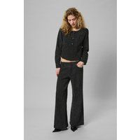 Strukturierte High-Waist-Hose mit weitem Bein