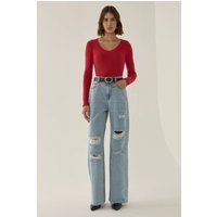Ripped High-Waist Weite Jeans