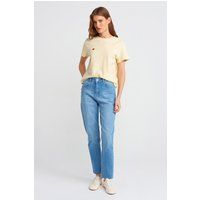 Hochgeschnittene gerade Mom-Jeans
