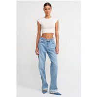 Hochtaillierte Straight-Leg Denim-Jeans