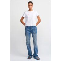 Hochtaillierte Straight-Leg Jeans aus Leinen-Mix