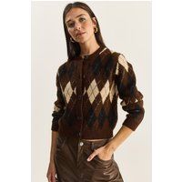 Argyle Jacquard-Strickcardigan mit Knöpfen