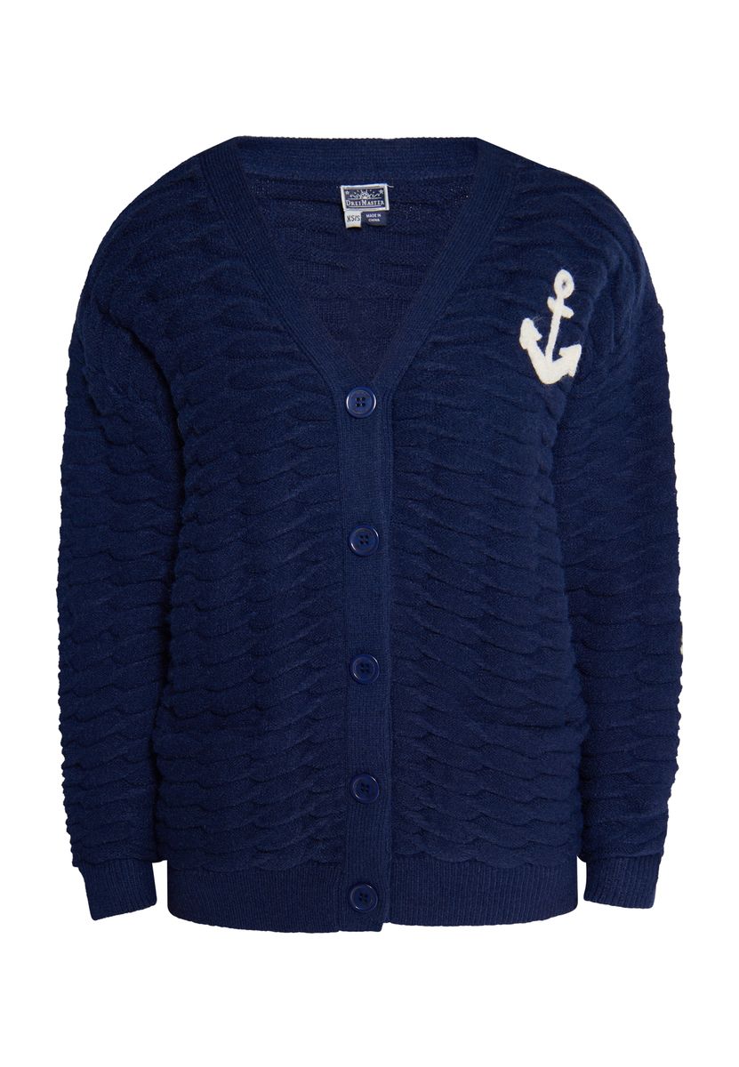 Texturierte Maritime Strickjacke mit Anker