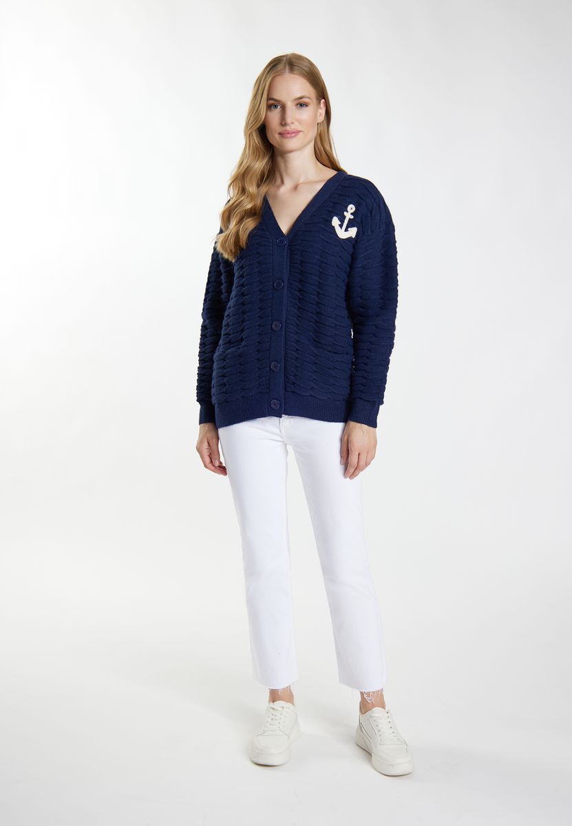 Texturierte Maritime Strickjacke mit Anker