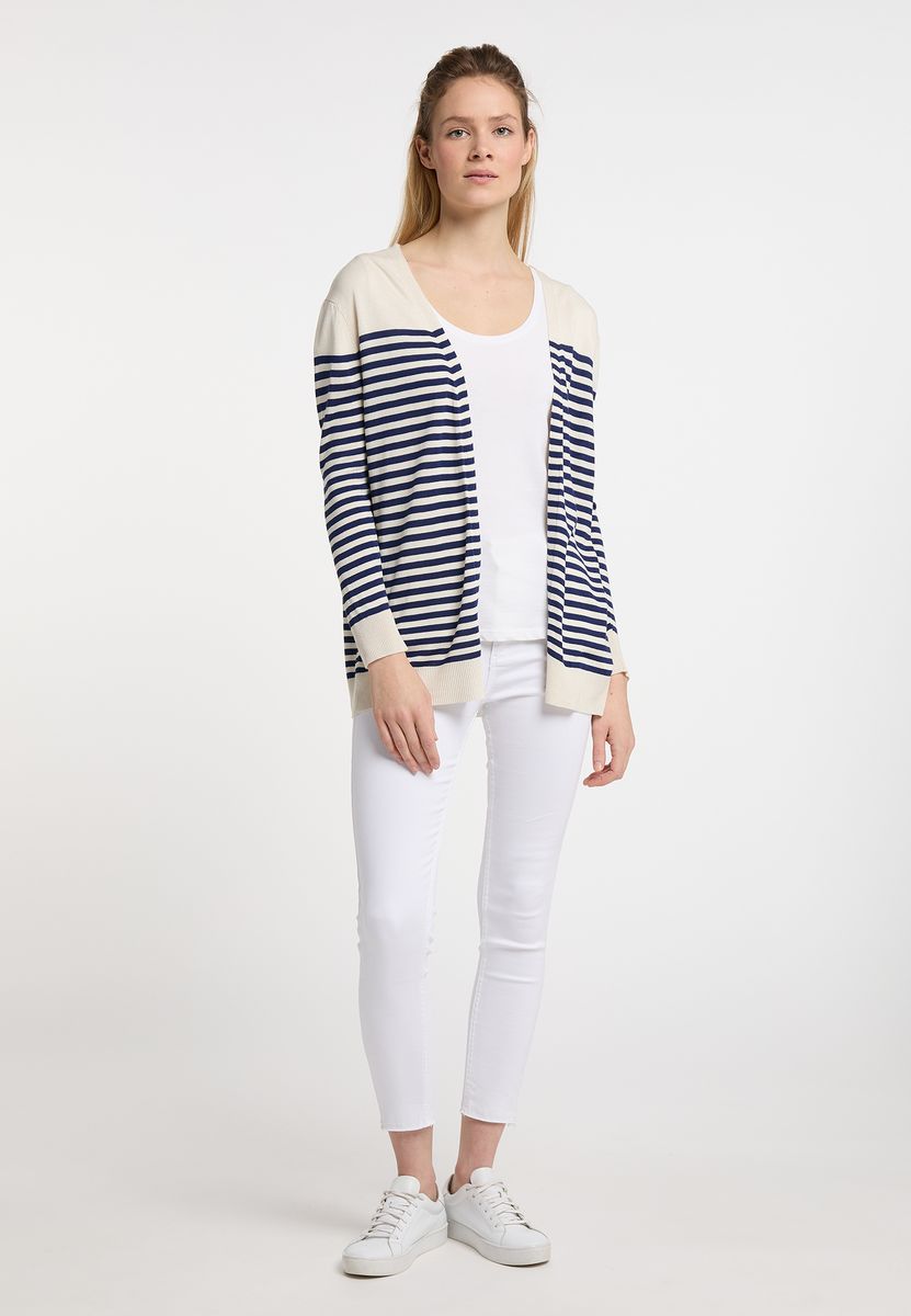 Gestreifte Feinstrickjacke mit offener Silhouette