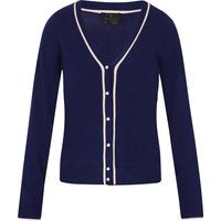 Strickjacke mit Kontrastbesatz und Perlmuttknöpfen