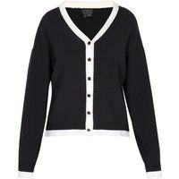 Klassische Strickjacke mit V-Ausschnitt und Kontrastbesatz
