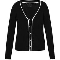 Klassische V-Ausschnitt Strickjacke mit Kontrastbesatz
