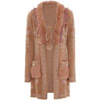 Verzierter flauschiger langer Cardigan