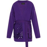 Langer Strickcardigan mit Pailletten-Besatz