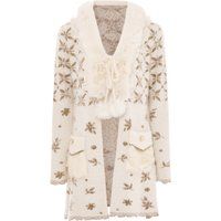 Gemusterter Cardigan mit Kunstpelzbesatz
