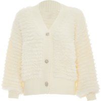 Flauschiger Cropped Cardigan mit Schmuckknöpfen