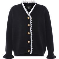Strickjacke mit Spitzenbesatz und Goldknöpfen