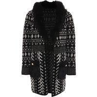 Geometrische Strickjacke mit Kunstfell-Besatz