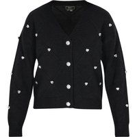 Verzierte V-Ausschnitt-Strickjacke mit Rautensteppung