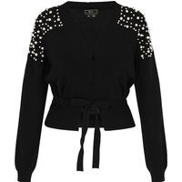 Perlenbesetzte Wickelstrickjacke mit Gürtel